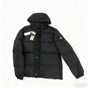 Stone Island Hooded Down Jacket In Black